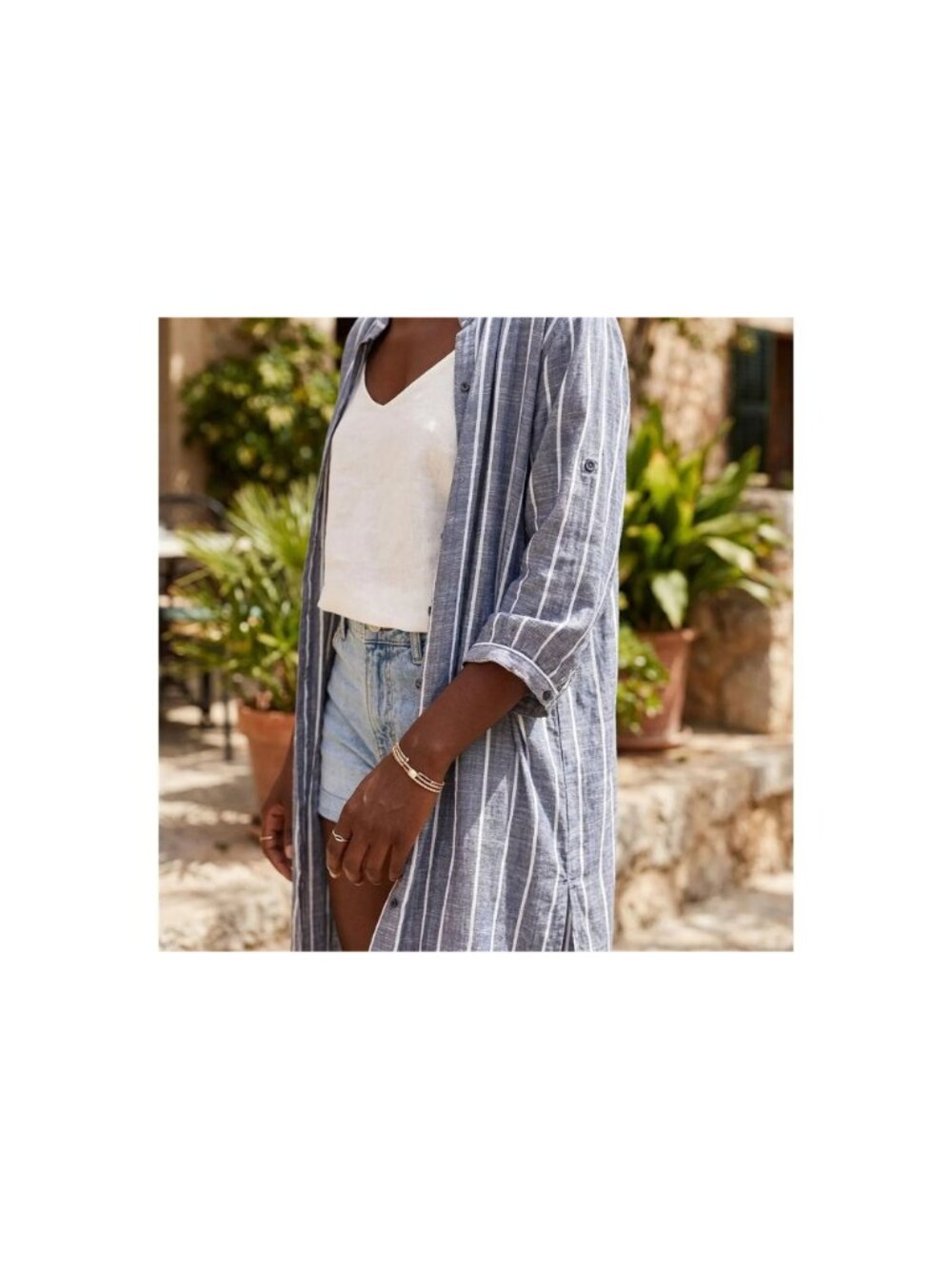 Blue Pin Stripe Long Shirt Kimono Beach Cover Up Cruise Travel Vacation Resort - Picture 3 of 6